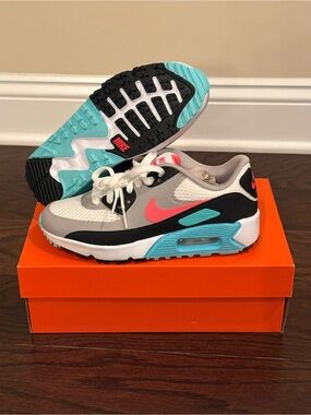 NEW Nike Air Max 90 Golf Shoes Mens Size 4/Womens 5.5 Aurora Hot Punch Spikeless